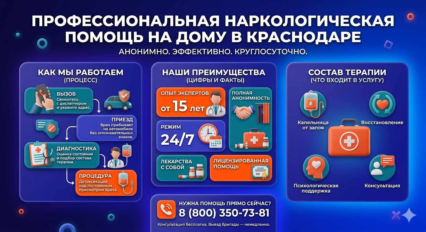 Инфографика о принципах лечения алкоголизма на дому в ЮАО Москвы: этапы вызова нарколога, преимущества анонимной детоксикации и состав медицинской помощи.